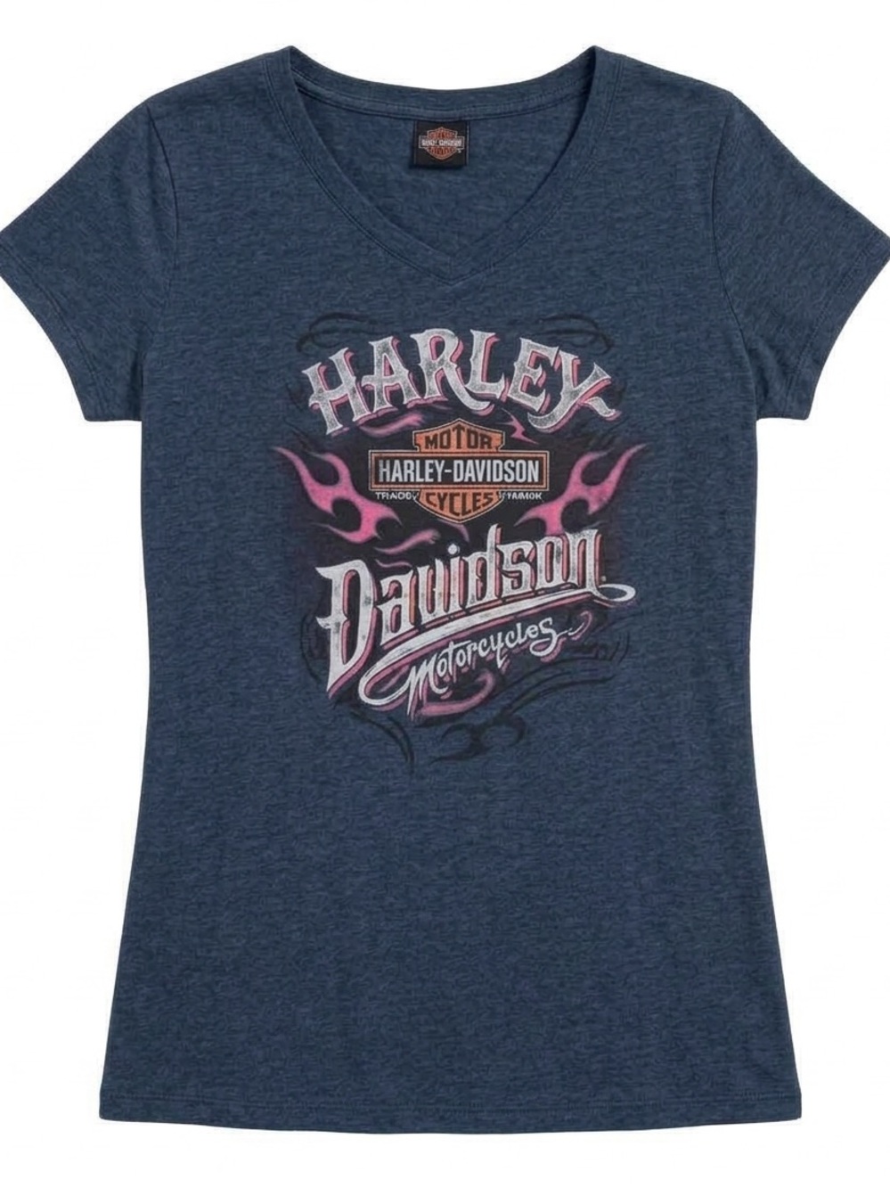 Women’s Harley-Davidson Short-Sleeve V-Neck Tee with Pink Accent Graphic Size L